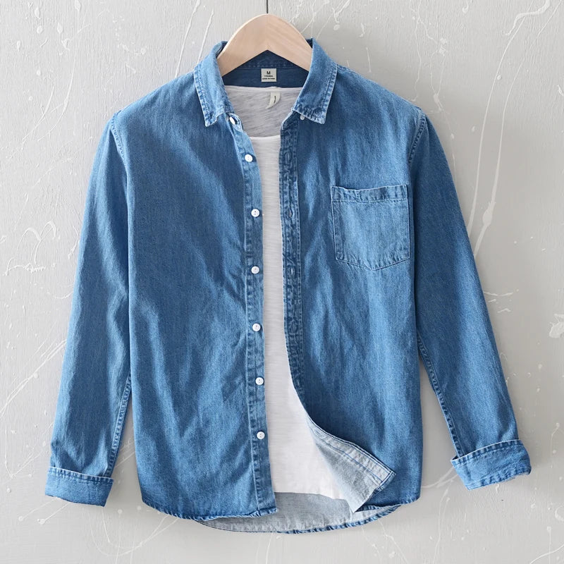 "Upgrade your wardrobe with our Men's Light Blue Denim Shirt"