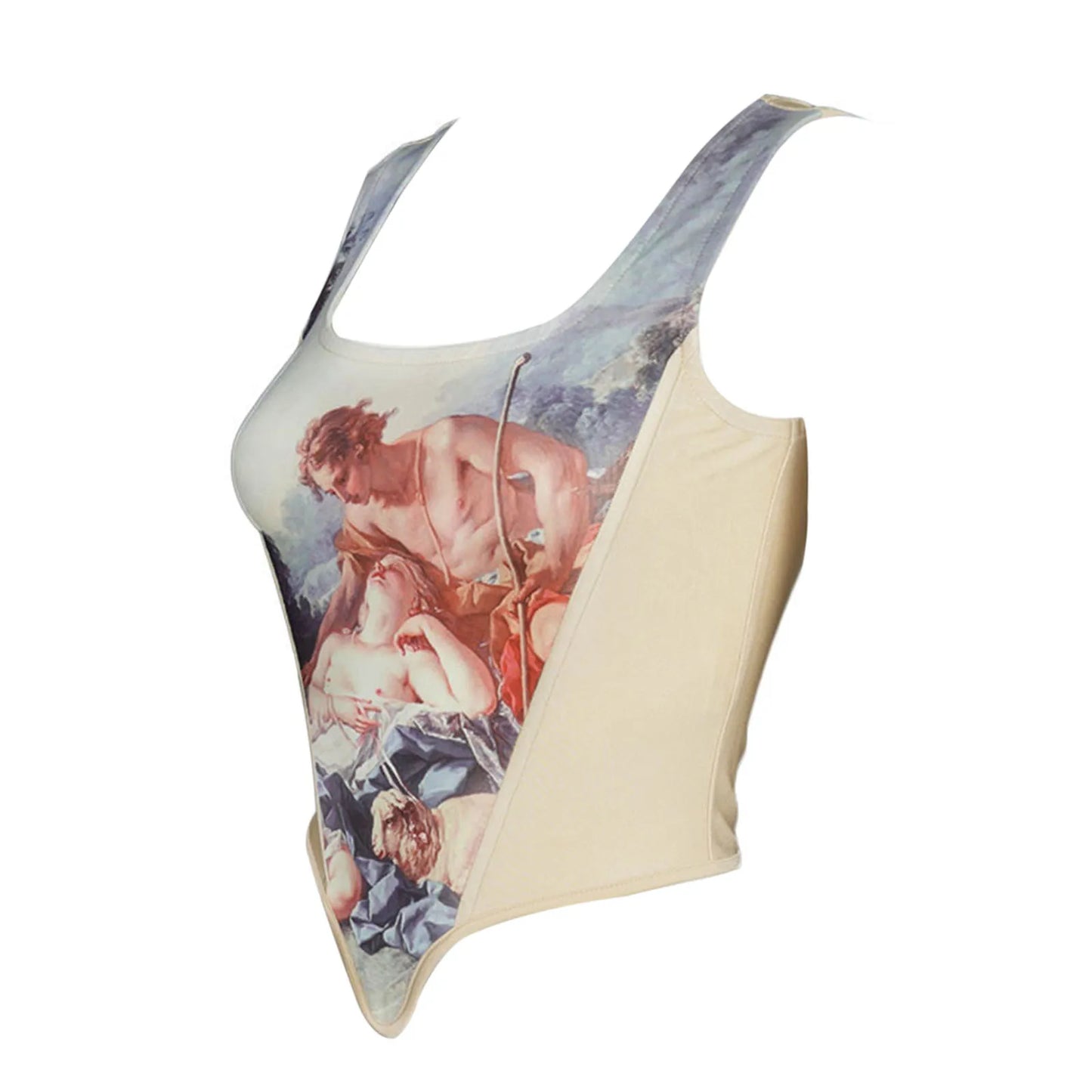 "Channel your inner fashionista with our Women's Y2K Aesthetic Print Sleeveless Corset Vest Top"