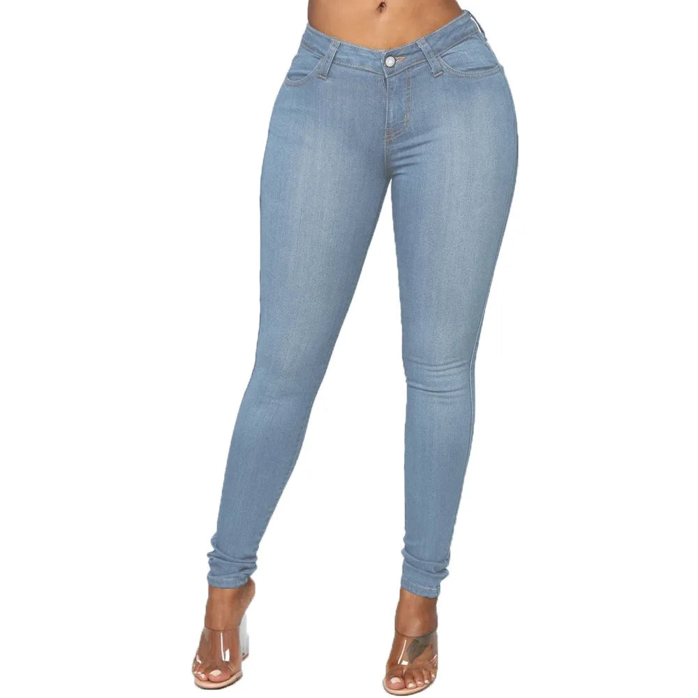 "Enhance your denim collection with our High Waist Stretch Skinny Pencil Jeans"