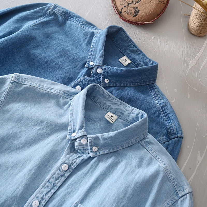 "Upgrade your wardrobe with our Men's Light Blue Denim Shirt"