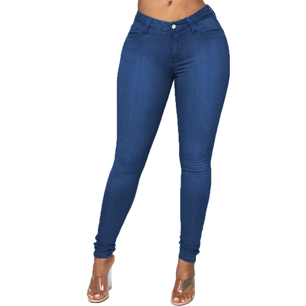 "Enhance your denim collection with our High Waist Stretch Skinny Pencil Jeans"