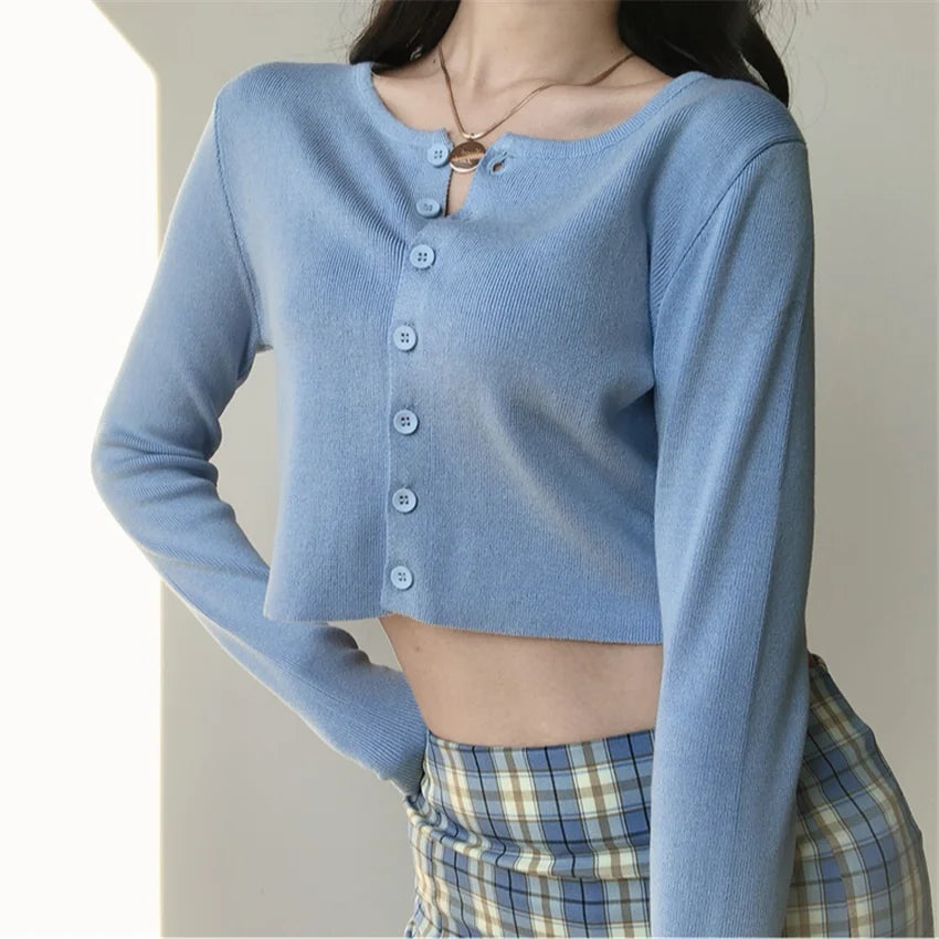 "Introducing our Korean Style O-Neck Short Knitted Sweater for Women"