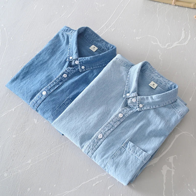 "Upgrade your wardrobe with our Men's Light Blue Denim Shirt"