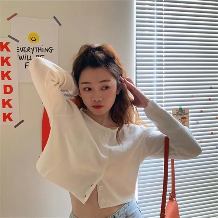 "Introducing our Korean Style O-Neck Short Knitted Sweater for Women"