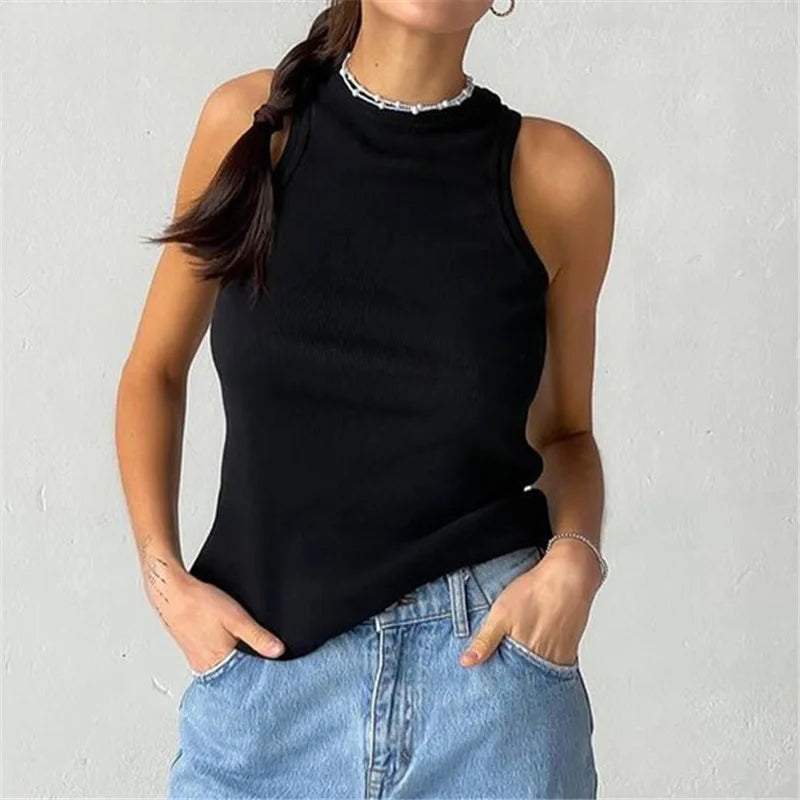 "Step into summer with style and ease in our Women's Ribbed Knitted Off-Shoulder Tank Top."