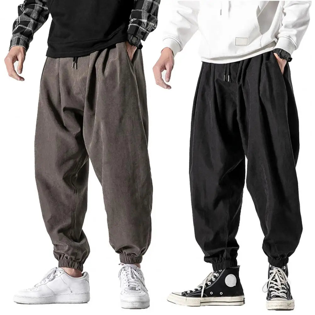 Men's Solid Color Harem Pants: Elastic Waist Joggers