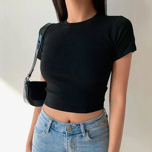 "Elevate your summer wardrobe with our Women's Vintage Solid Color Y2K Crop Top"