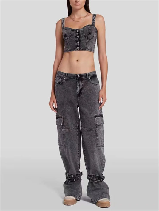 "Introducing our Spring 2024 Women's Strappy Straight Jeans"