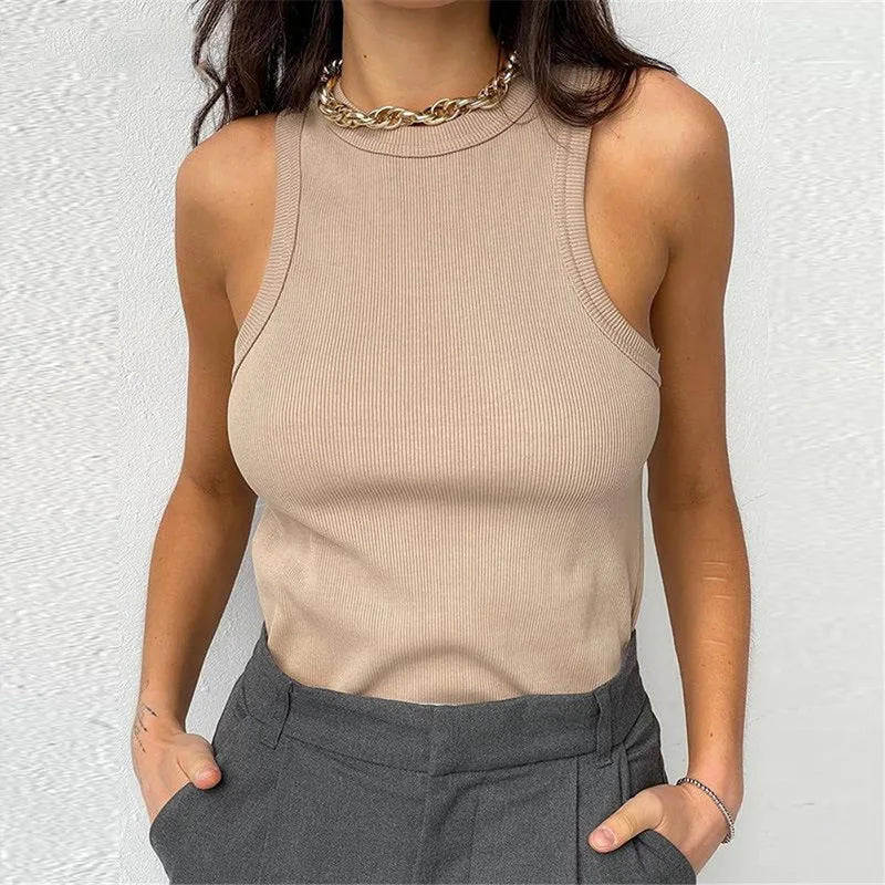 "Step into summer with style and ease in our Women's Ribbed Knitted Off-Shoulder Tank Top."