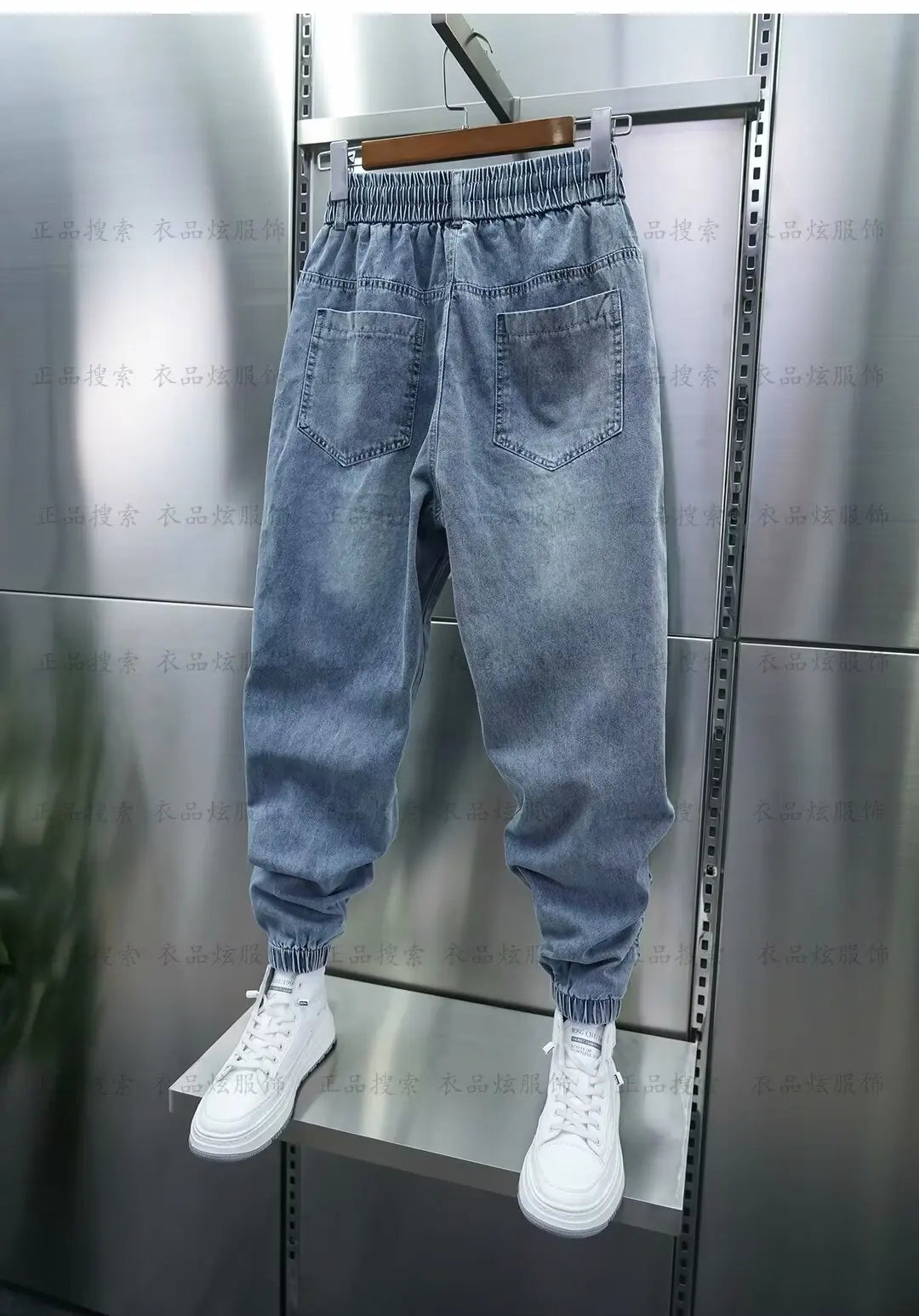 "Step up your style game with our Men's Fashion Casual Jogger Harem Denim Pants"