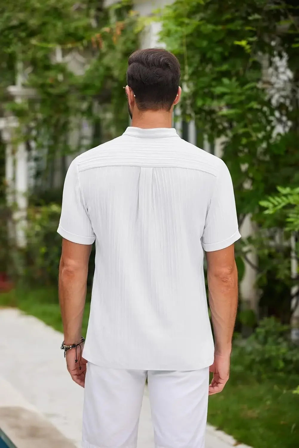 "Elevate your summer wardrobe with this High-End Embroidered Cotton and Linen Striped Henley Shirt"