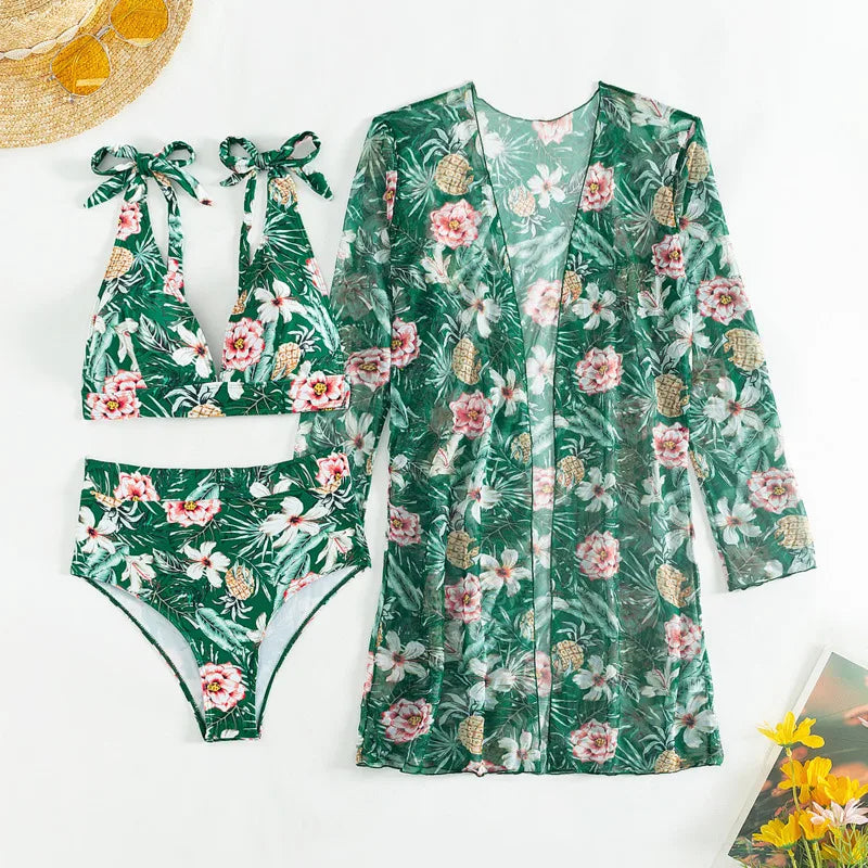 "Make a splash this summer with our Women's Print Push Up Bikini Three-Piece Swimwear Set"