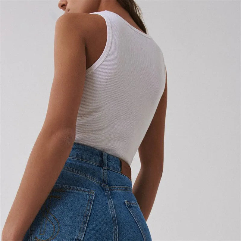 "Step into summer with style and ease in our Women's Ribbed Knitted Off-Shoulder Tank Top."