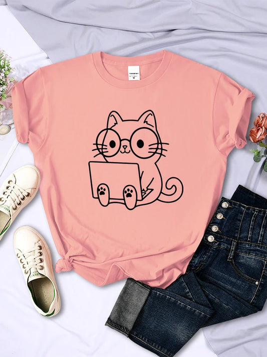 "Introducing our Women's "Careful Study of Work Cat Sketches" T-Shirt"