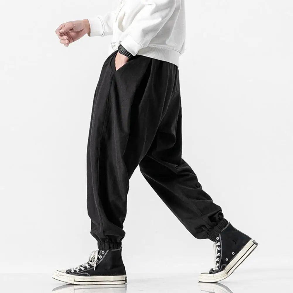 Men's Solid Color Harem Pants: Elastic Waist Joggers