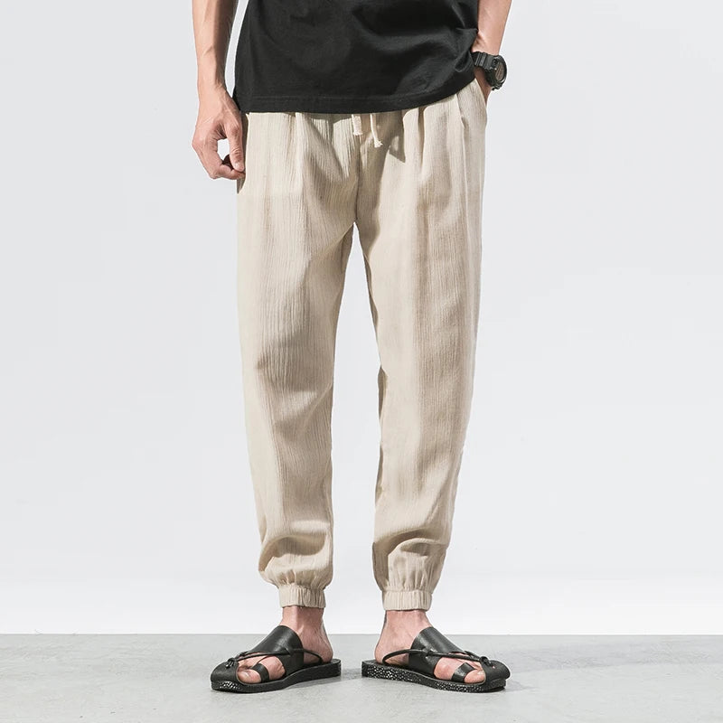 "Elevate your summer wardrobe with our Men's Cotton Linen Casual Harem Pants"