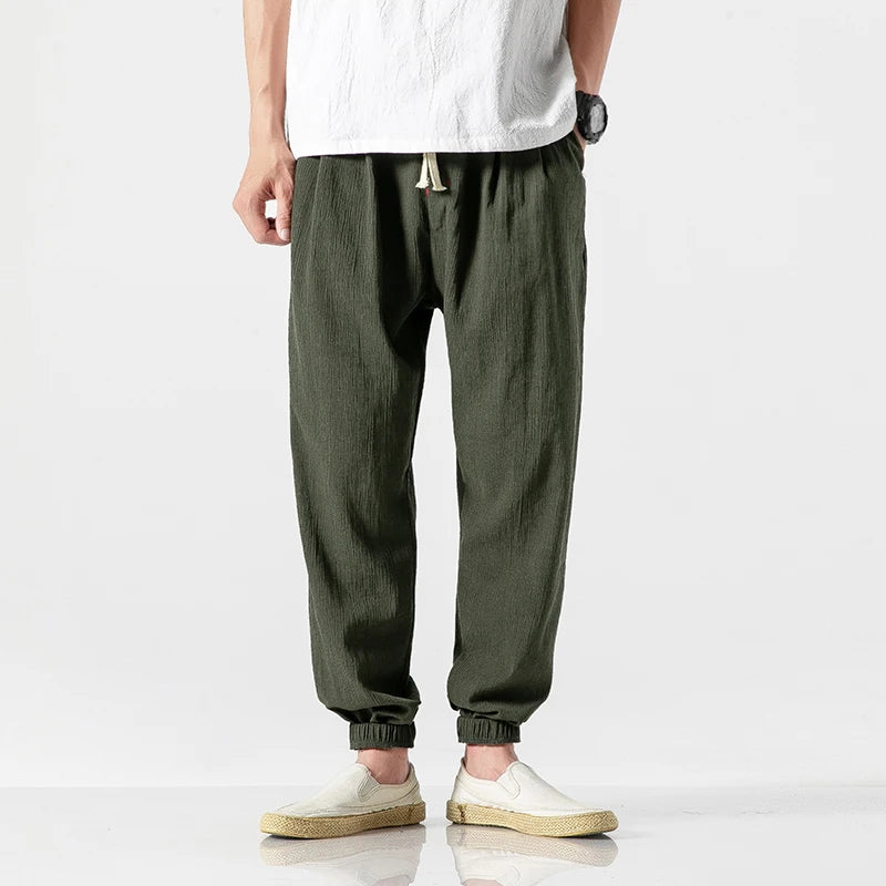 "Elevate your summer wardrobe with our Men's Cotton Linen Casual Harem Pants"