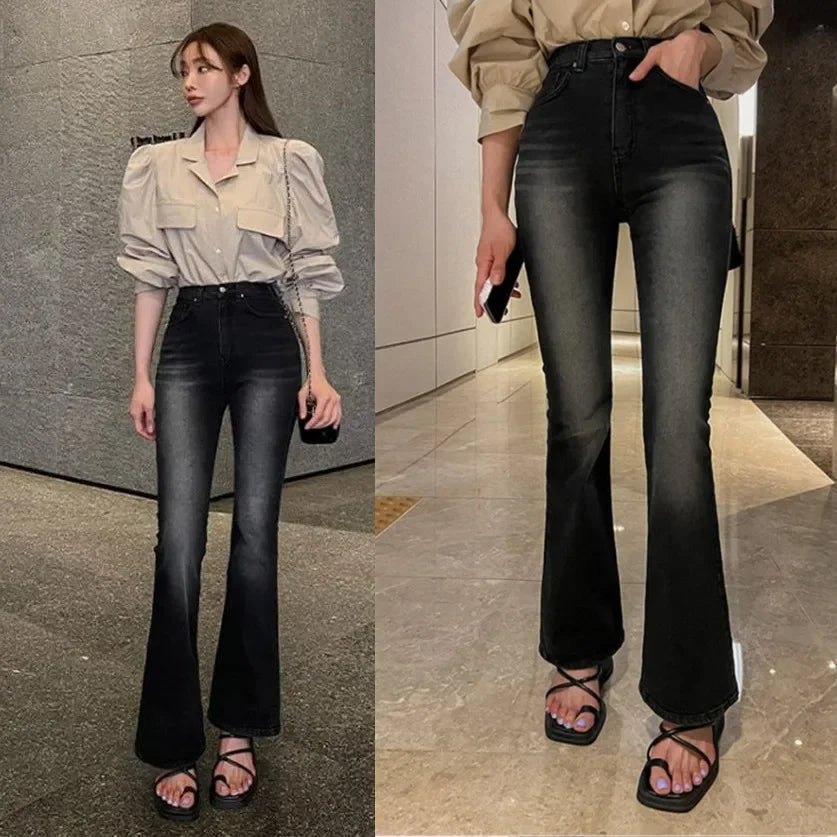 "Women's High-Waisted Bell-bottom Jeans"