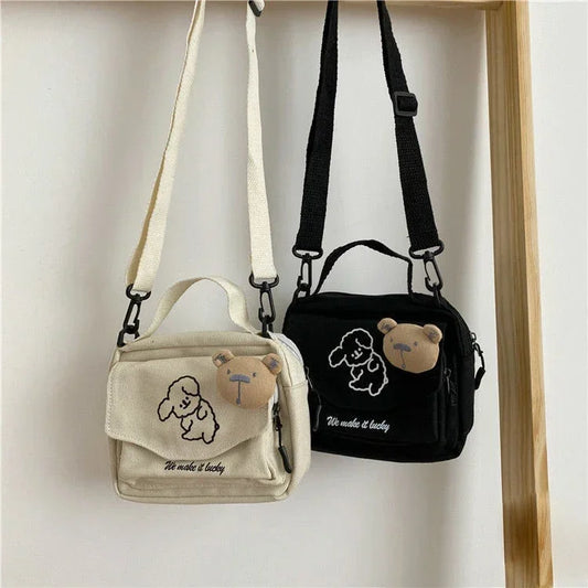 Kawaii Japanese Style Small Nylon Crossbody Bag - Multipocket & Transparent Design for Women