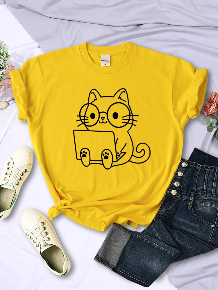 "Introducing our Women's "Careful Study of Work Cat Sketches" T-Shirt"