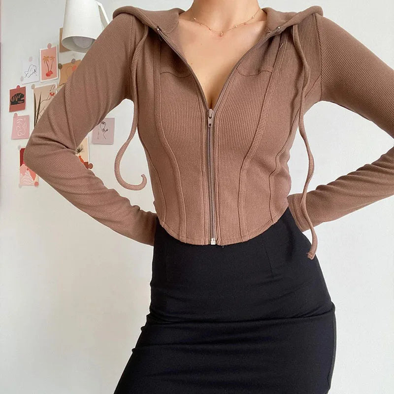 "Aesthetic Slim Hooded Cardigan for Women"