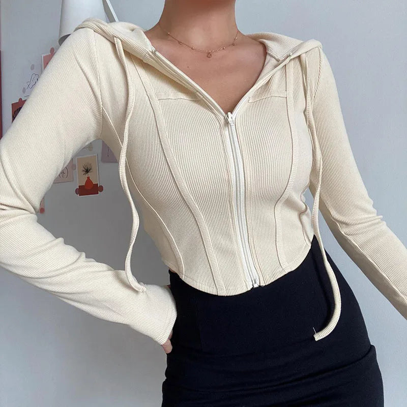 "Aesthetic Slim Hooded Cardigan for Women"