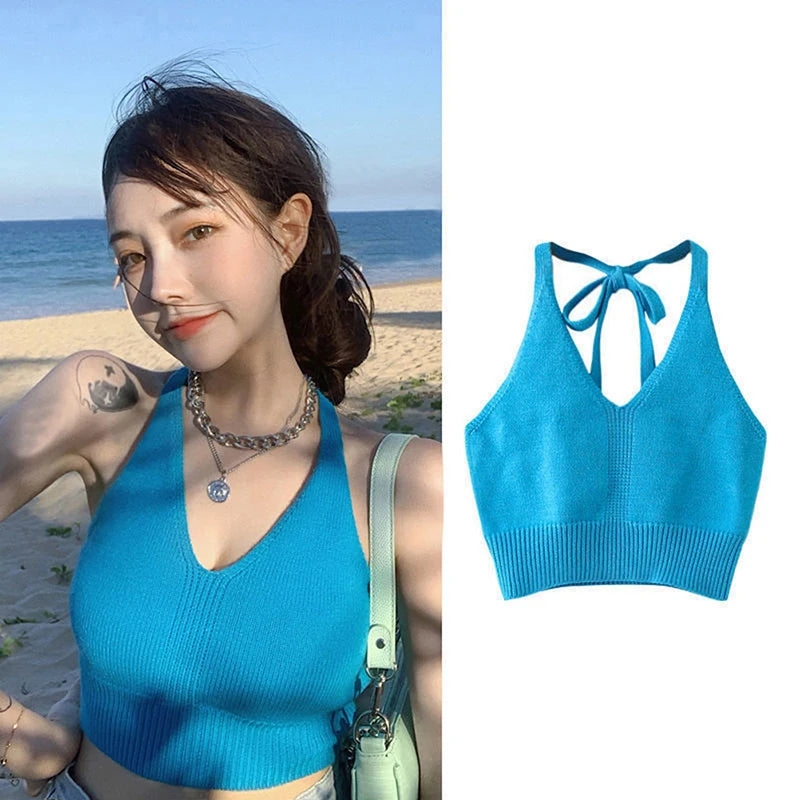 "Upgrade your summer wardrobe with our Women's Solid Color Sleeveless Knitted Tank Top"