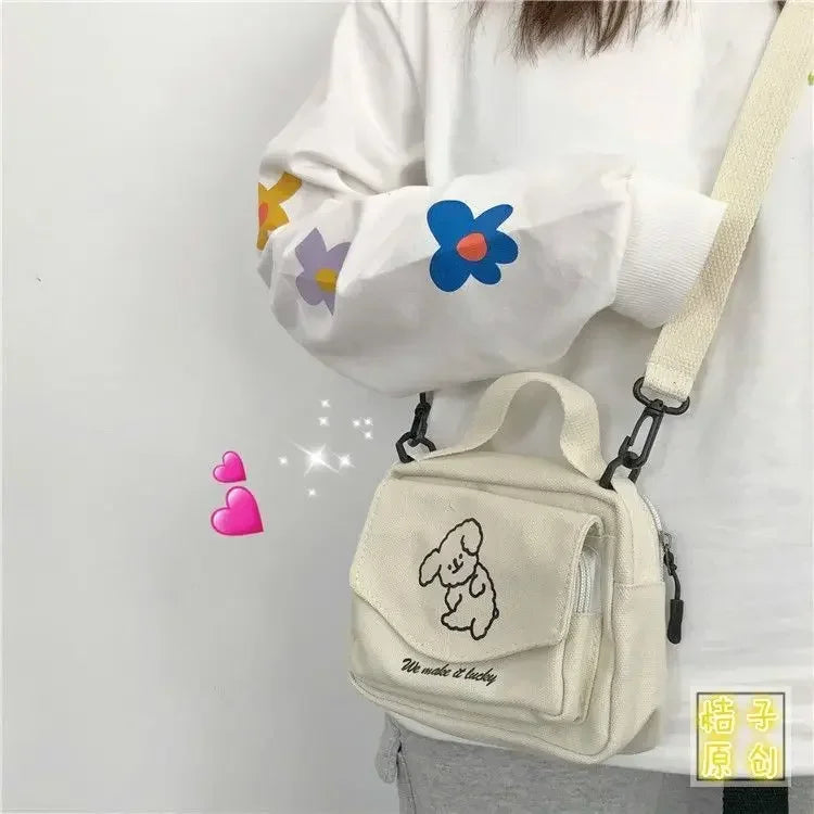 Kawaii Japanese Style Small Nylon Crossbody Bag - Multipocket & Transparent Design for Women