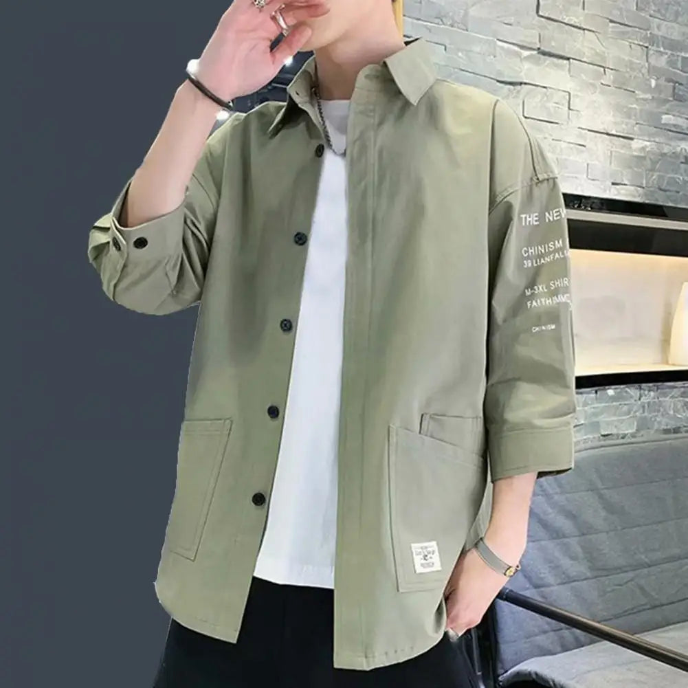 "Introduce a touch of Japanese elegance to your wardrobe with our Men's Japanese Style Short-Sleeved Casual Jacket"