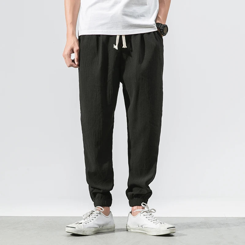 "Elevate your summer wardrobe with our Men's Cotton Linen Casual Harem Pants"