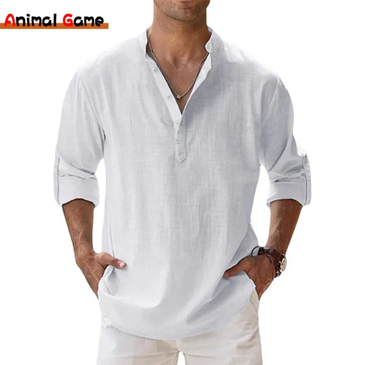 Men's Cotton Linen Henley Shirts - Lightweight & Breathable for Beach and Casual Wear