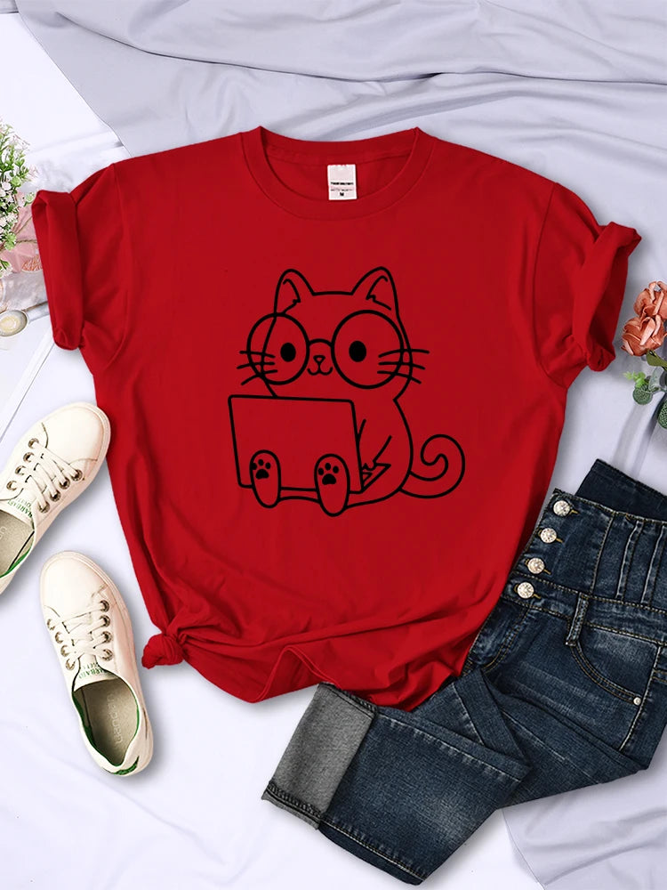 "Introducing our Women's "Careful Study of Work Cat Sketches" T-Shirt"