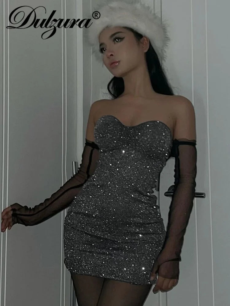 "Dulzura Glitter Sequins Sleeveless Bodycon Mini Dress"