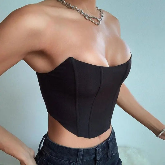 "Turn heads with our Sleeveless Off-Shoulder Velvet Corset Crop Top"