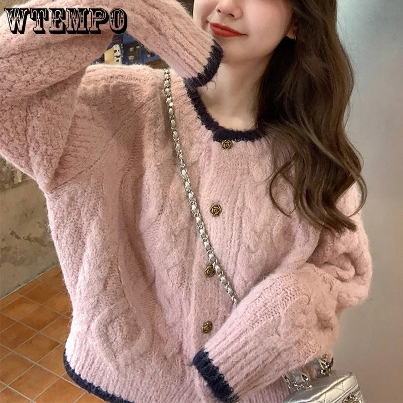 "Fall-Winter Chic: WTEMPO Women's Button-Down Crop Knitted Sweater - Casual Elegance for Every Season!"