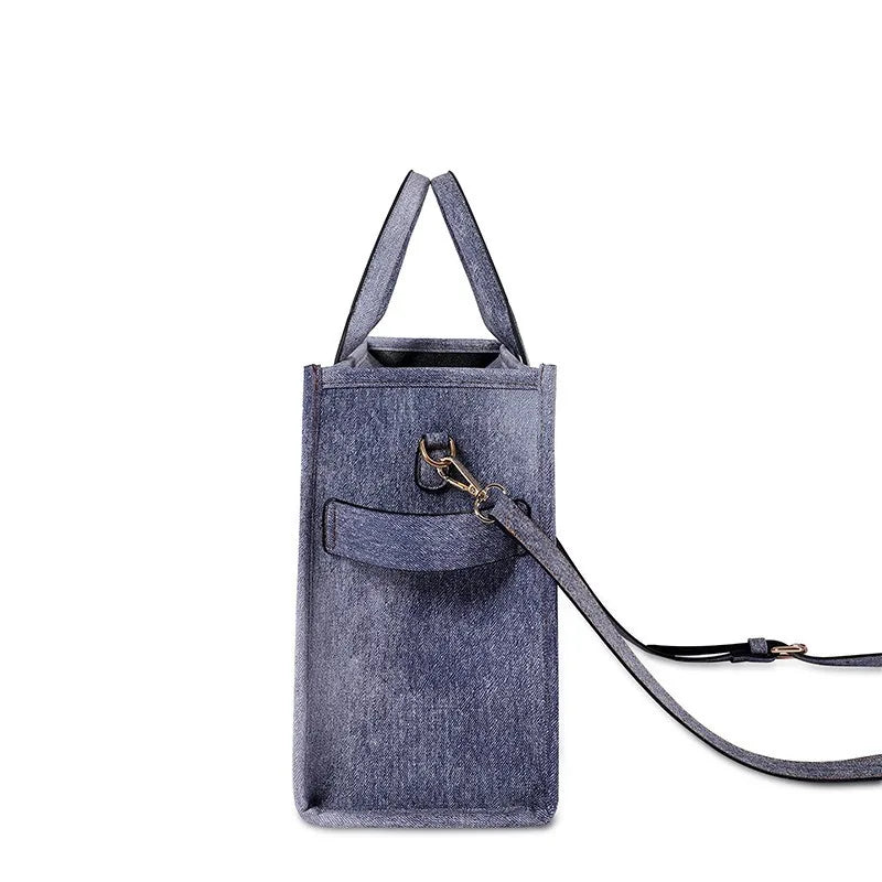 Fashion Gradient Color PU Denim Tote Bag - Versatile Women’s Shoulder and Crossbody Handbag