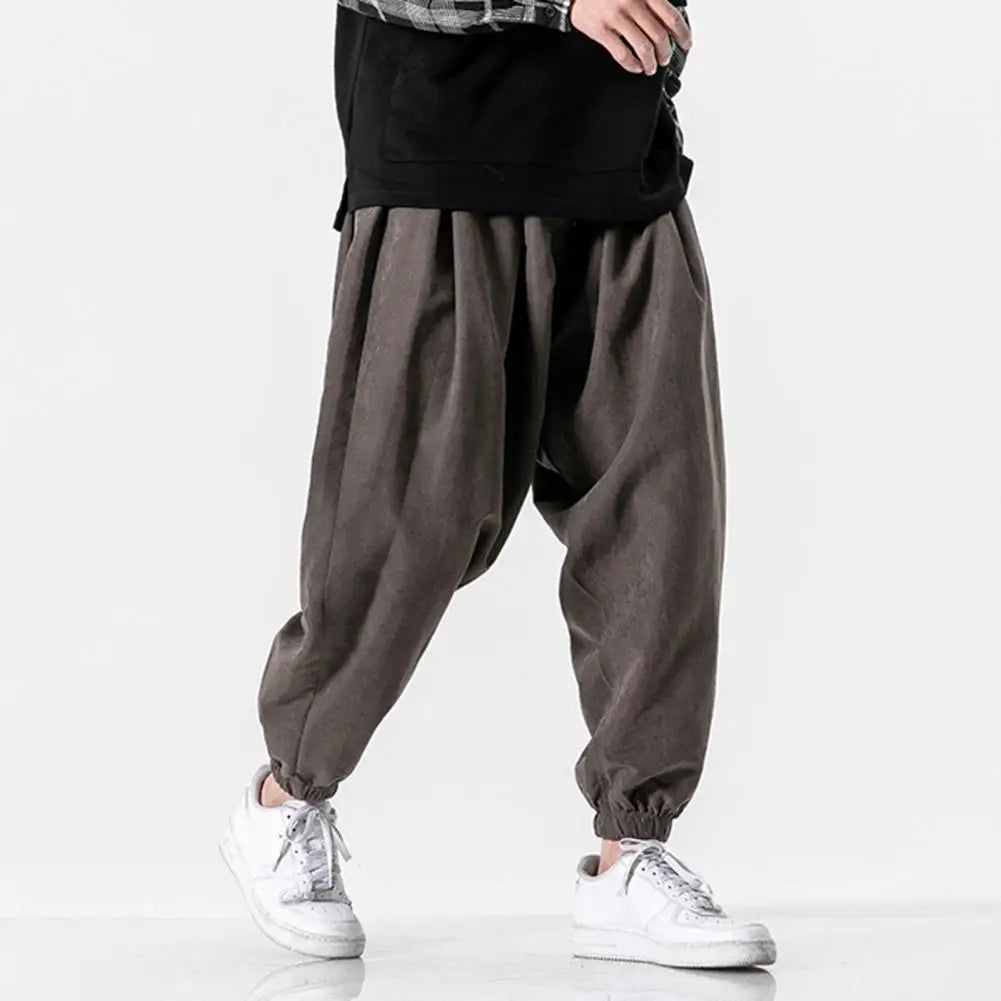 Men's Solid Color Harem Pants: Elastic Waist Joggers