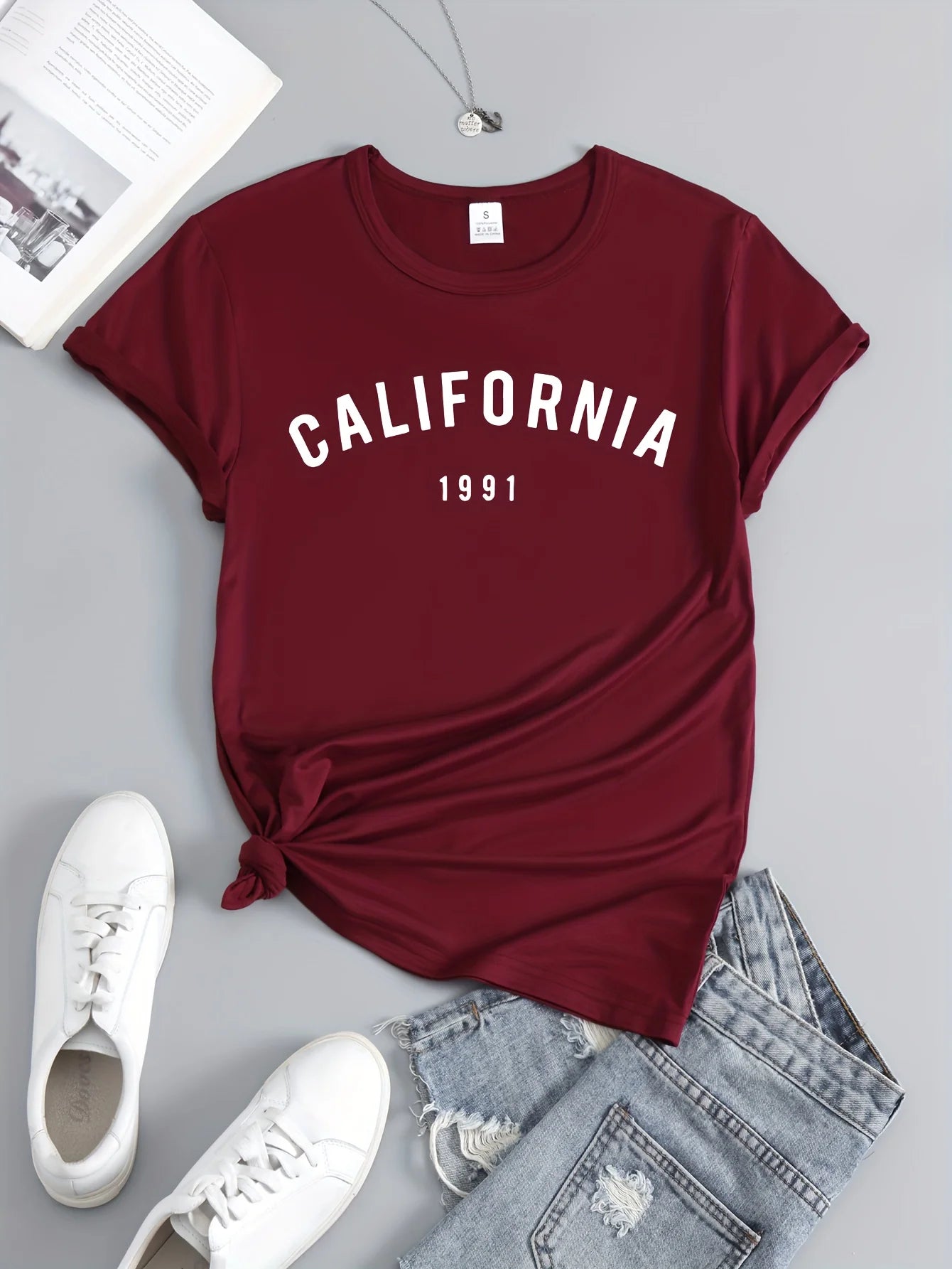 "Step up your active wear game with our Women's California Letter Printed Casual Round Neck T-Shirt"