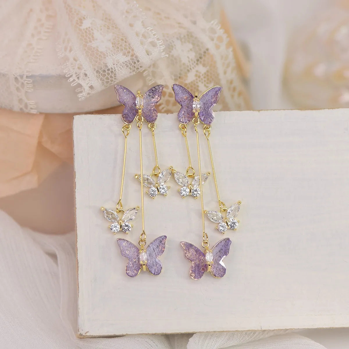 "925 Silver Needle Purple Butterfly Long Tassel Earrings: Trending Korean Fashion Jewelry 2024"