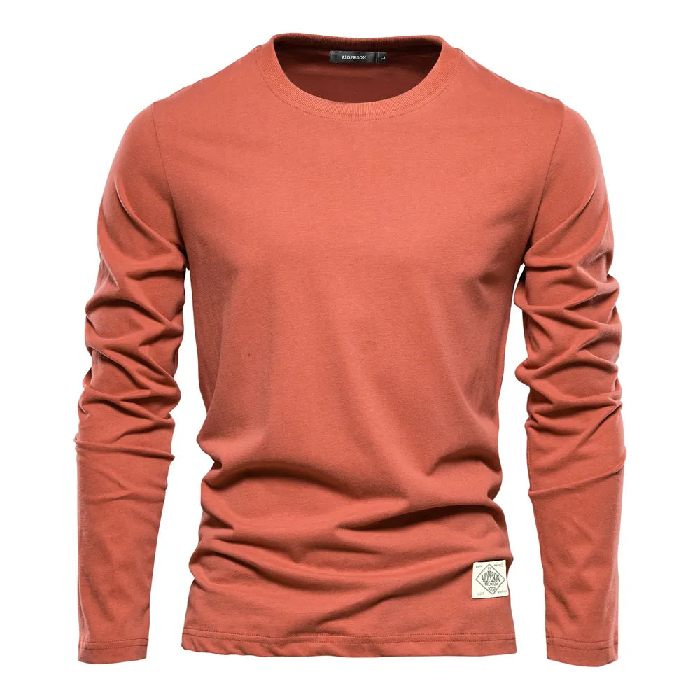 "Classic Comfort: Men's Solid Cotton Long Sleeve T-Shirt"