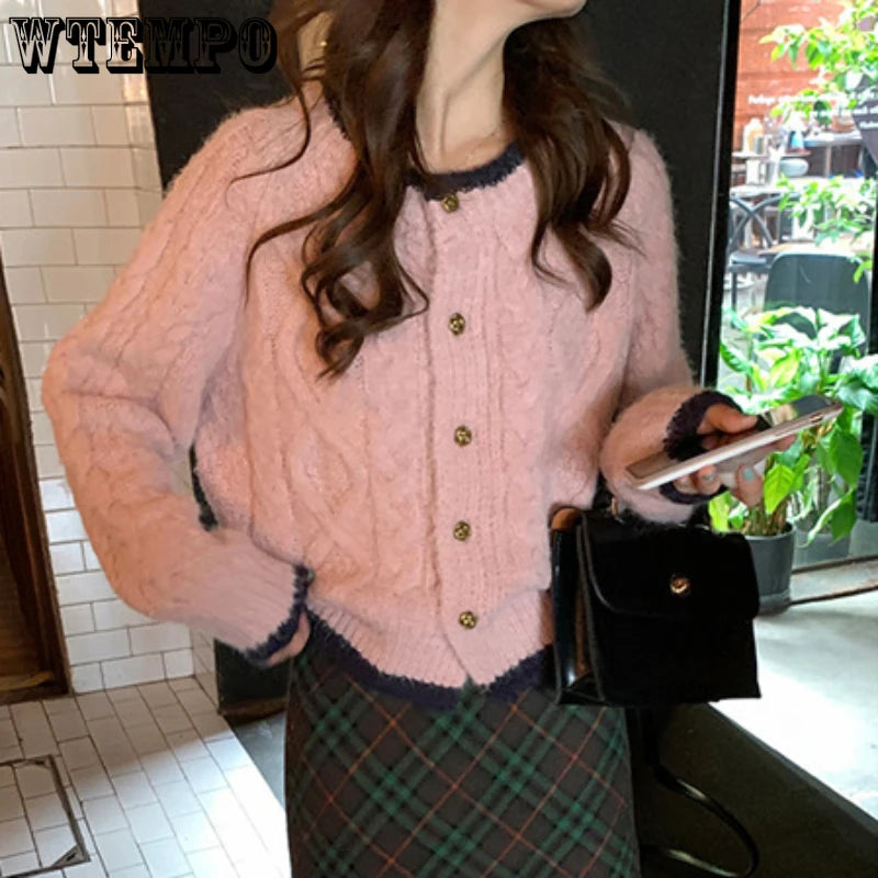 "Fall-Winter Chic: WTEMPO Women's Button-Down Crop Knitted Sweater - Casual Elegance for Every Season!"