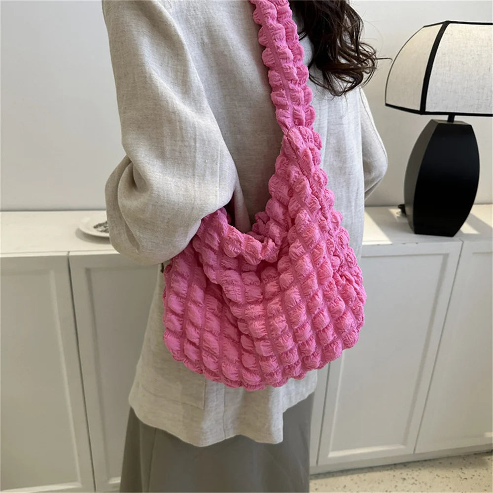 Elegant Pleated Plaid Crossbody Bag - Large Capacity Quilted Tote for Women