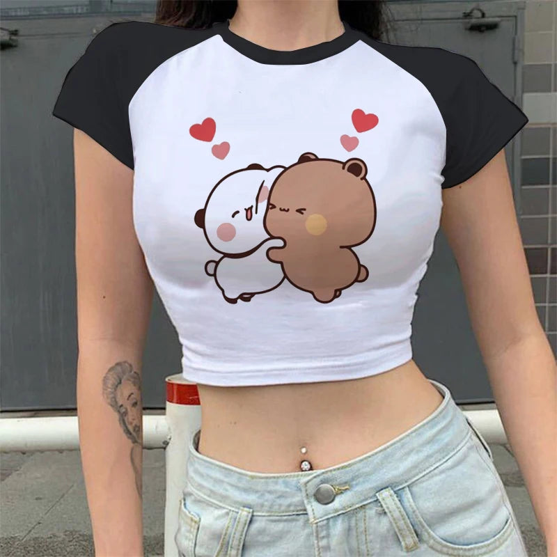 "Embrace playful fashion with the Milk and Mocha Bubu Dudu Crop Top"