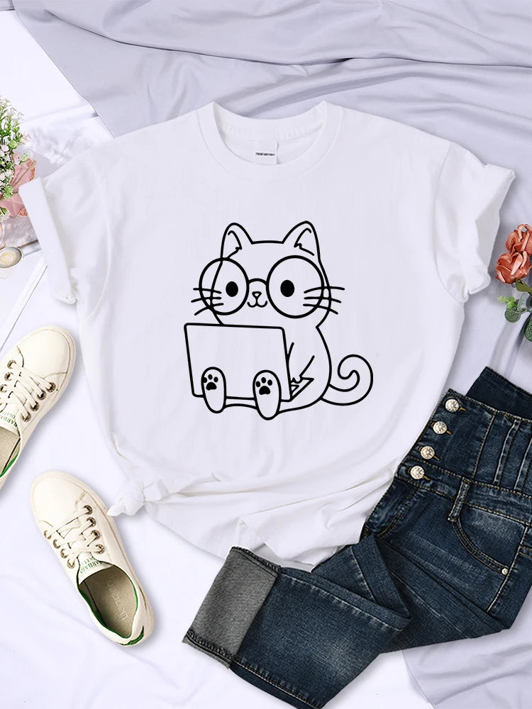 "Introducing our Women's "Careful Study of Work Cat Sketches" T-Shirt"