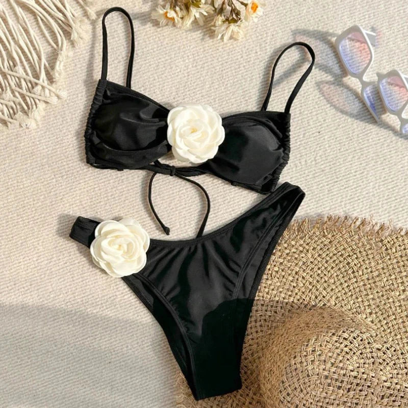 "Introducing our 2024 Women's Sexy Flower Bandeau Thong Bikini"