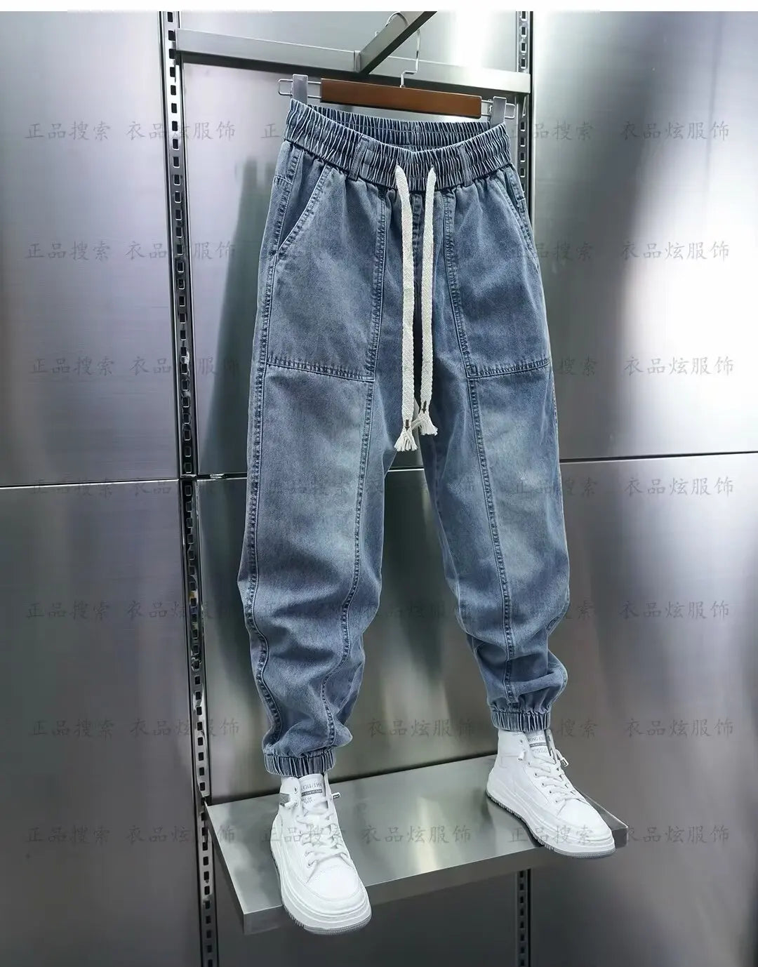 "Step up your style game with our Men's Fashion Casual Jogger Harem Denim Pants"