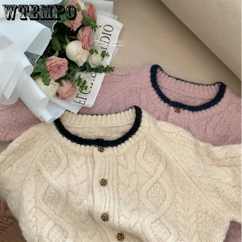 "Fall-Winter Chic: WTEMPO Women's Button-Down Crop Knitted Sweater - Casual Elegance for Every Season!"