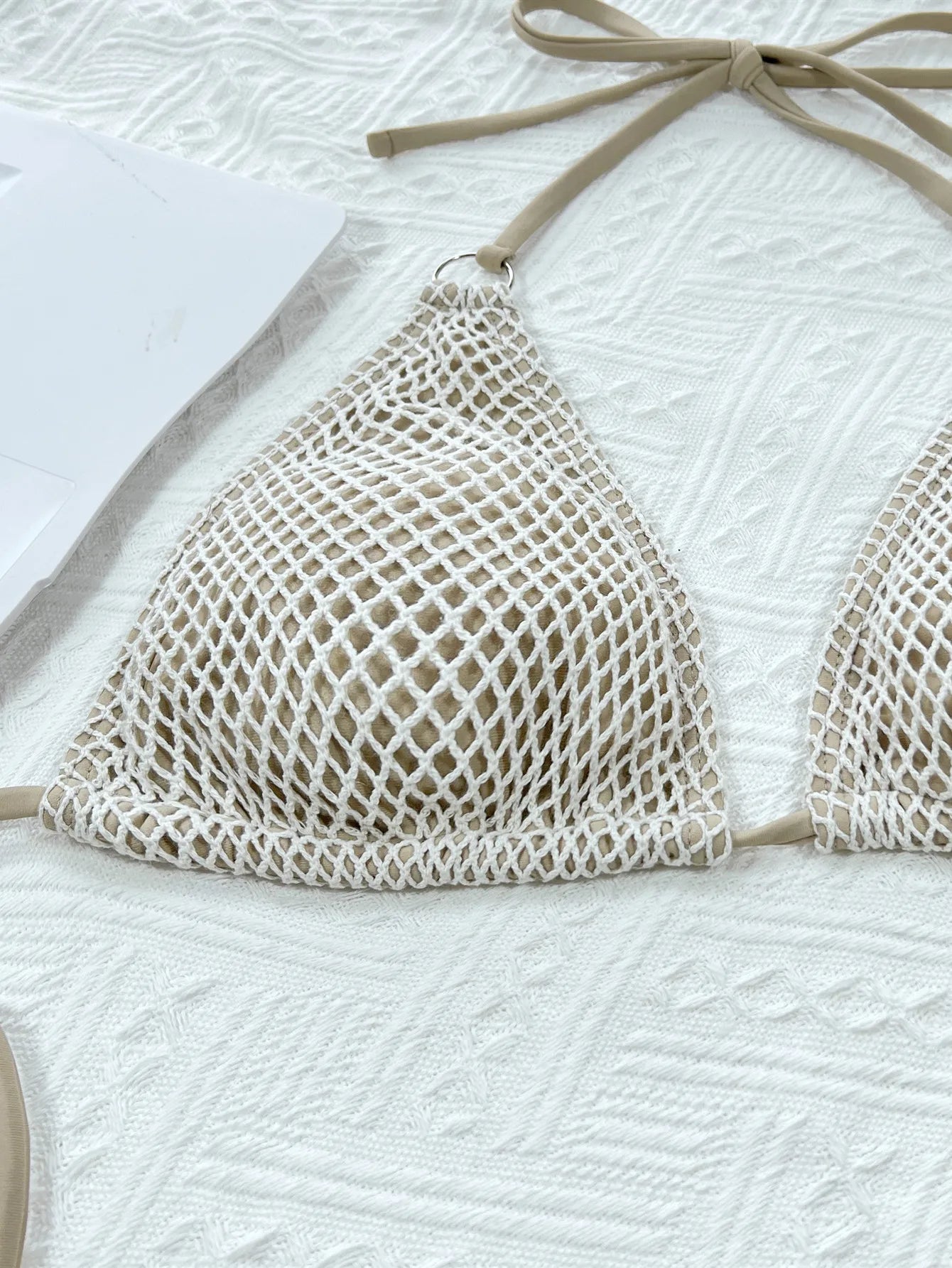 "Elevate your beachwear collection with the Ellolace Fishing Net Halter Bikini"