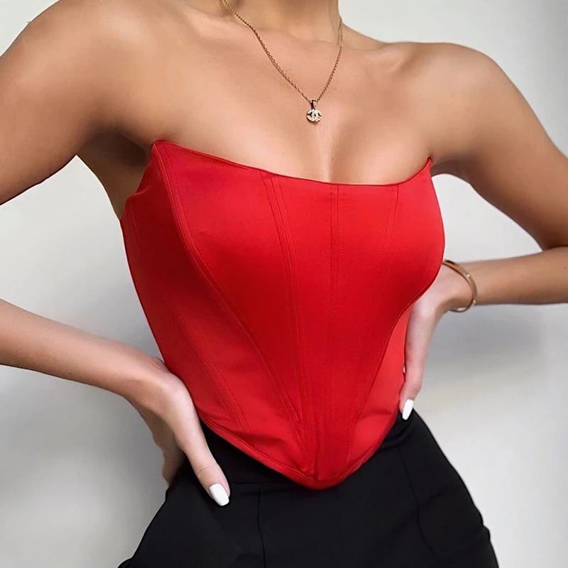 "Turn heads with our Sleeveless Off-Shoulder Velvet Corset Crop Top"