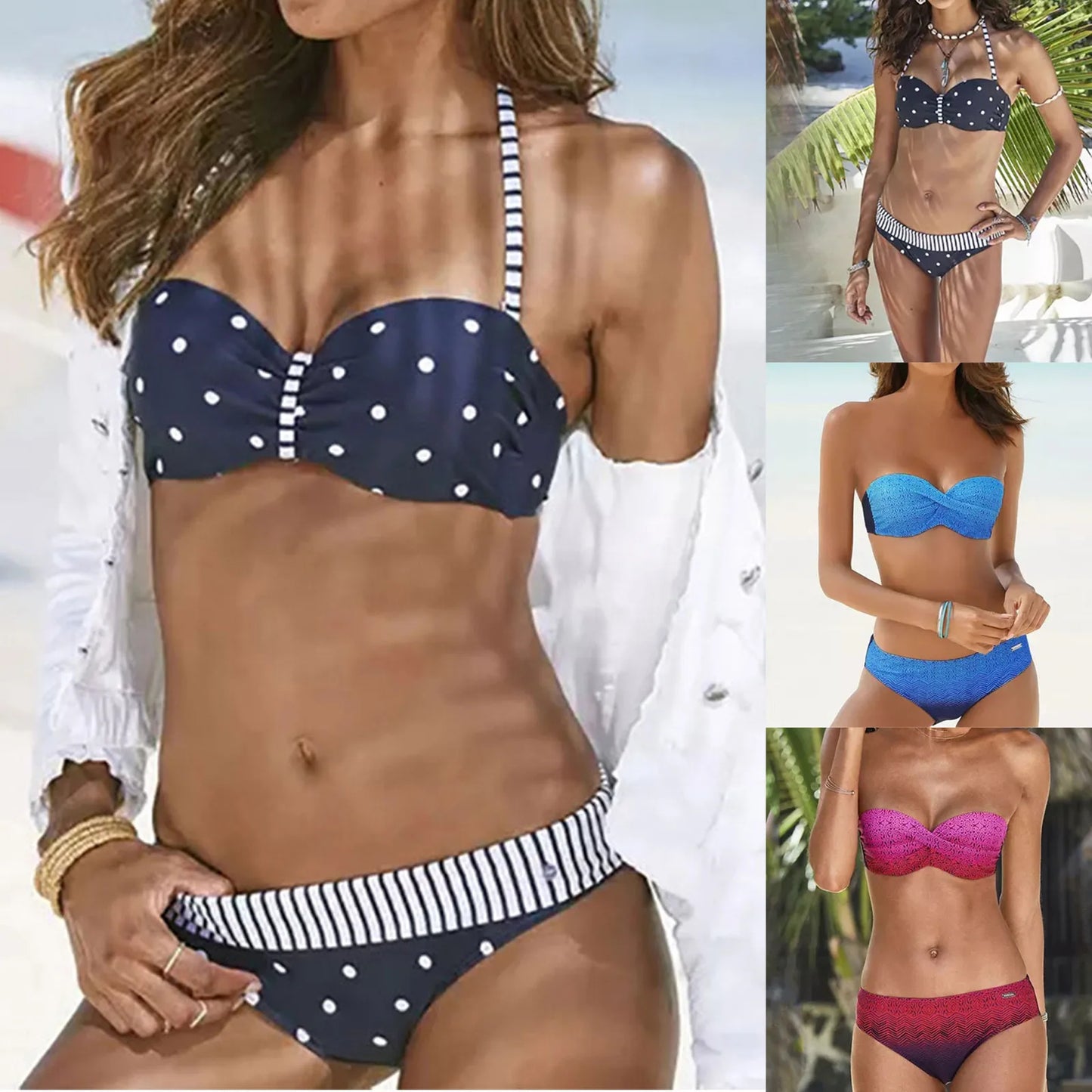 "Discover the charm of vintage-inspired style with our Women's High-Waist Polka Dot Bikini Set"